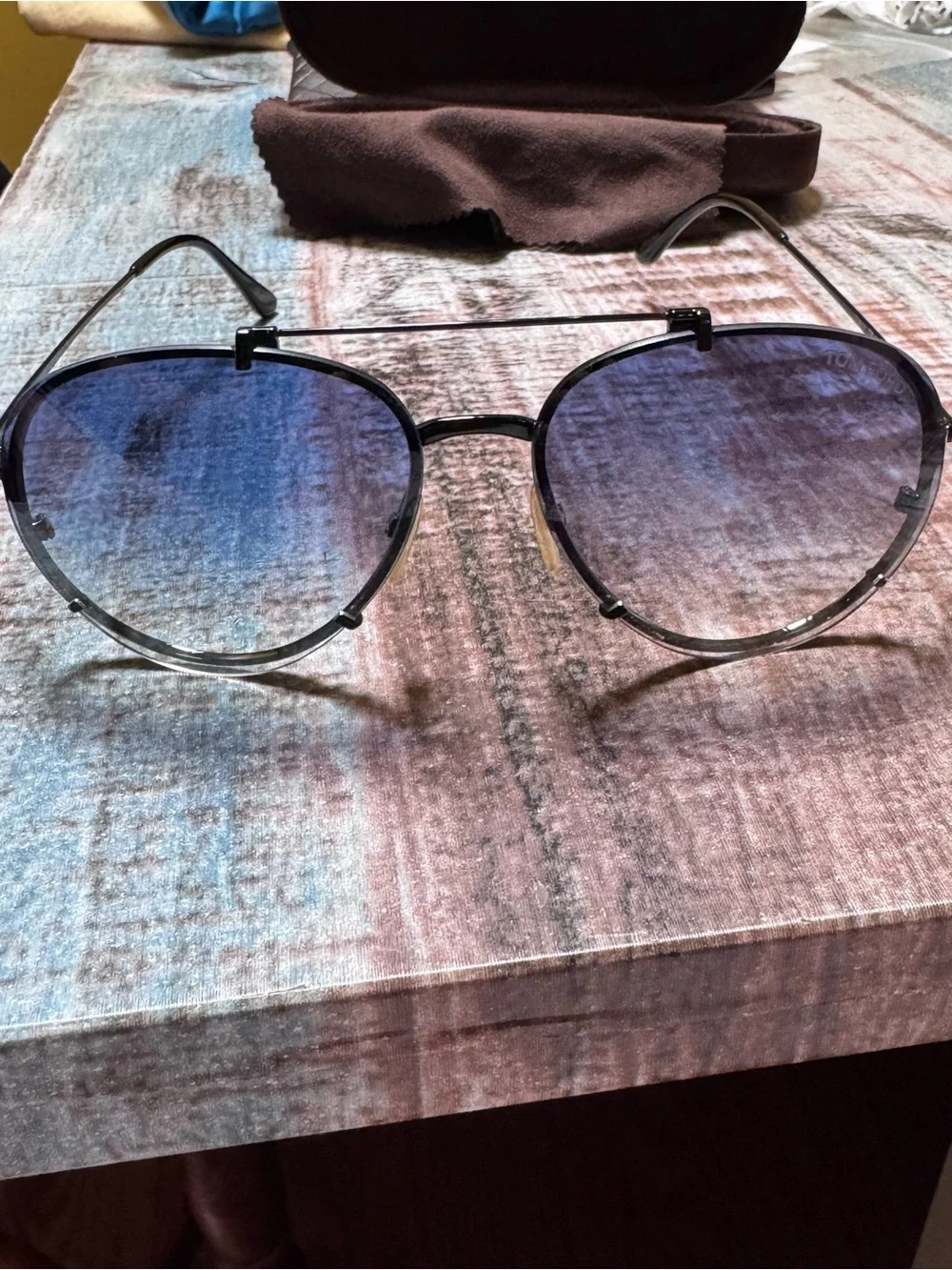 Tom Ford Black Slim Eyeglass Arm with White Logo